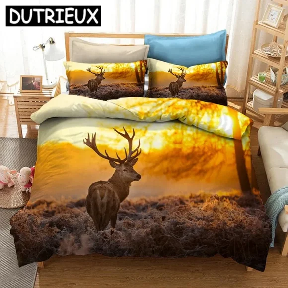 Sunset Deer ed Bedding Set Duvet Covers Pillowcases Comforter Bedding Set Bedclothes Bed Linen Bed Sheets