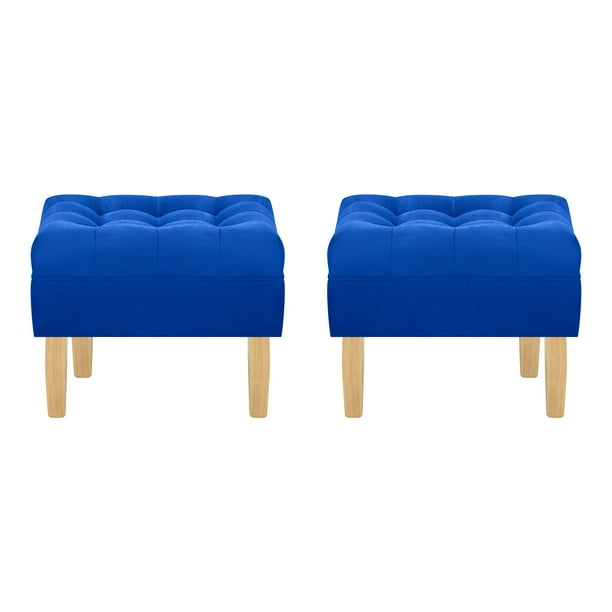 Set Pouf Wood 1c Felpa 05 Azul Rey