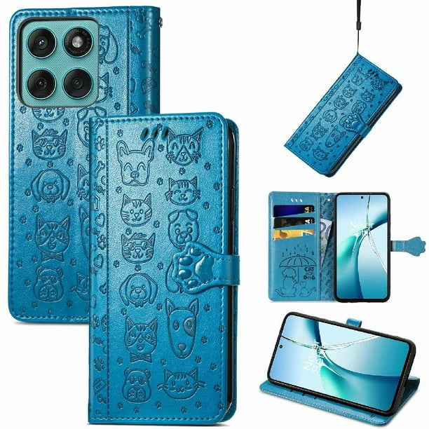 Funda Cartera FOXDOCK para Motorola Edge 60 Fusion , Flip PU con Relieve de Gatos y Perros, Tarjetero y Soporte
