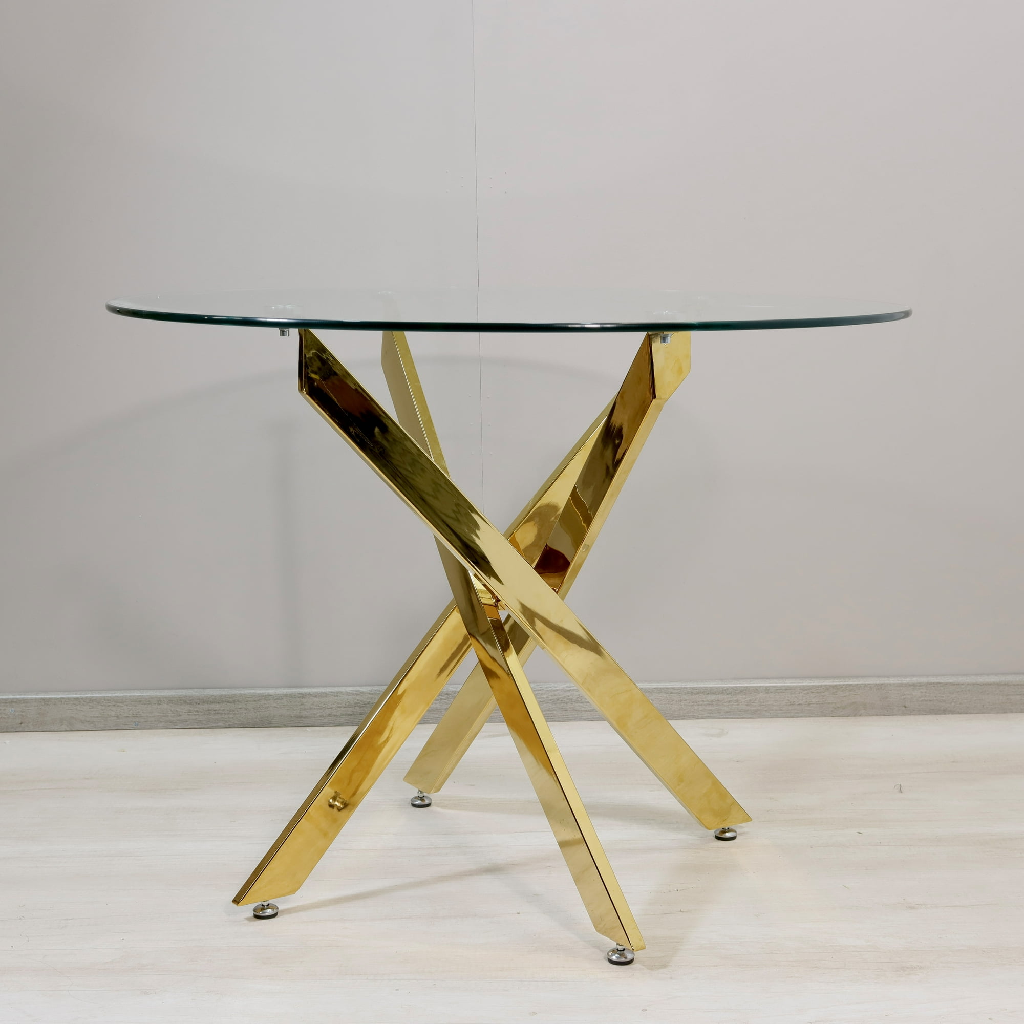 Oh! Mi Hogar ® - Mesa Viena Redonda De Vidrio Base Dorada 80cm