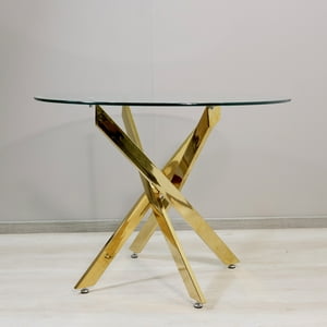 Oh! Mi Hogar ® - Mesa Viena Redonda De Vidrio Base Dorada 120Cm