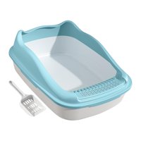 Magideal - Caja De Arena Para Gatos, Semicerrada, Lados Altos, Protección Contra Salpicaduras Estable, Suelo Liso, Para Conejos, Fondo Extraíble, 55,9 X 38,1 X 1 Azul