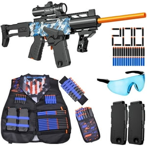 Sanetan - Rifle De Francotirador Automático Toy Gun Con Mira, Chaleco Táctico Y Balas