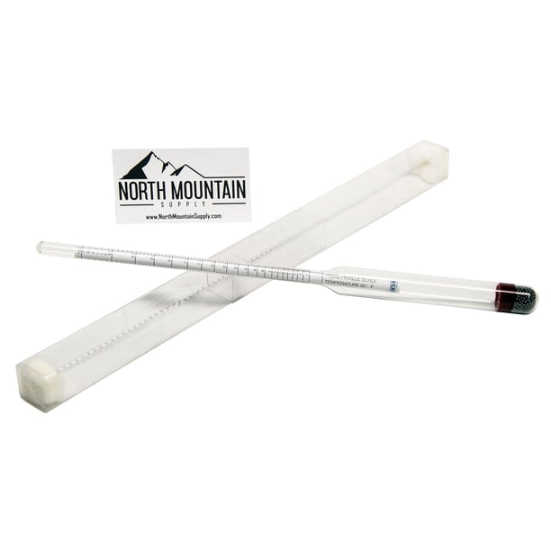 North Mountain Supply - Hidrómetro de vidrio NMSPT-H - Alcoholímetro 0-200 Proof y 0-100 Tralle