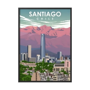 Creango - Cuadro Poster Enmarcado Santiago De Chile Torre Costanera Decorativo