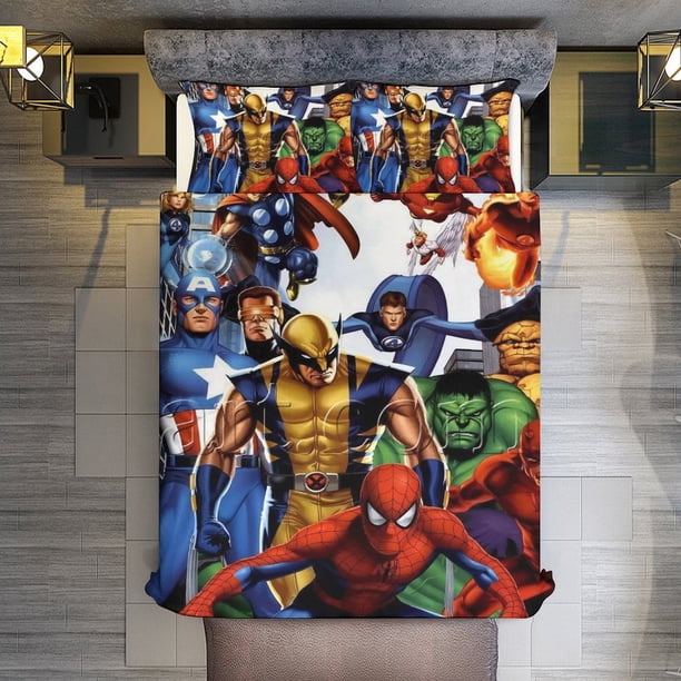 Spidey and His Amazing Friends Blue 3 Piece Sets Full/Queen Size - Reversible Microfiber Quilts with 2 Shams Soft Lightweight Bedspread Coverlet Comforter for All Season Bed Sheets