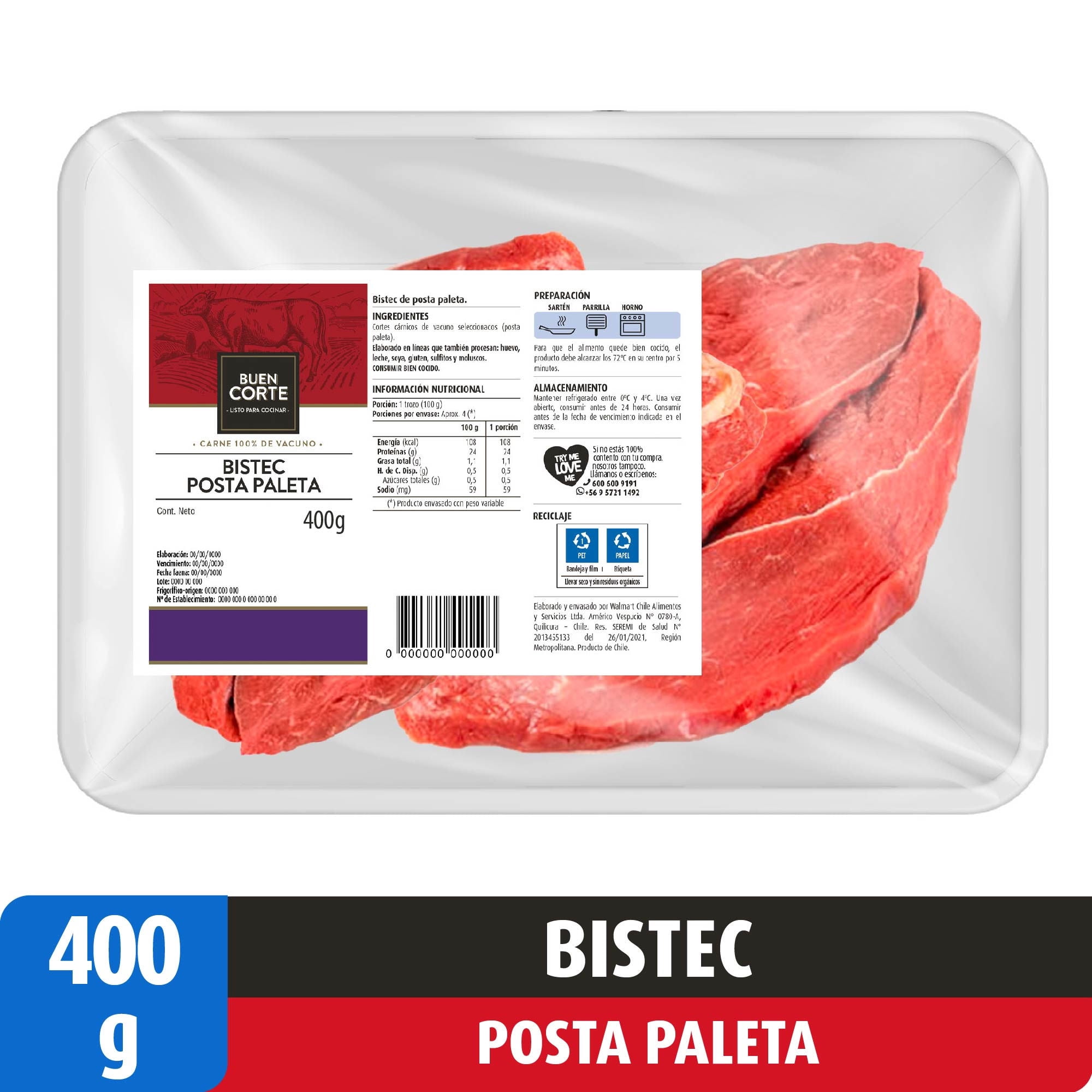 Carne De Vacuno Bistec Posta De Paleta Bandeja 400 g El Buen Corte
