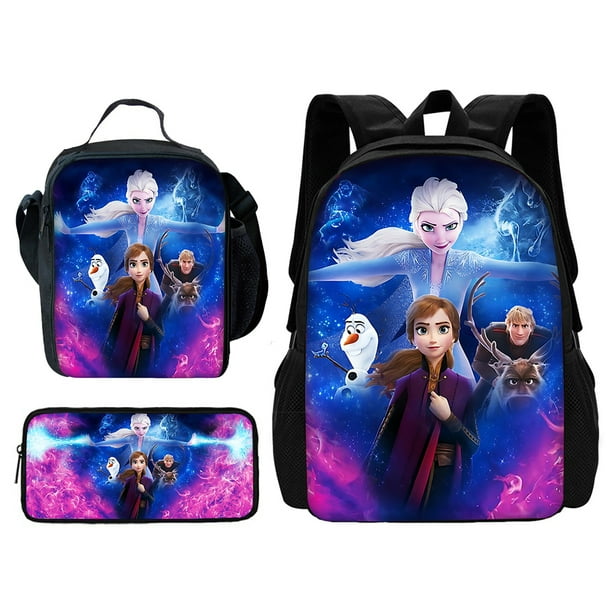 3 pcs set Frozen Princess Elsa Child School Backpack with Lunch Bags ,Pencil Bags ,Cartoon School Bags for Boys Girls Best Gift