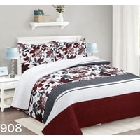 Genérico - Cubrecama Quilt Sherpa 2 Plazas - Burdeo Hojas M908