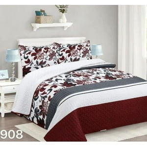 Genérico - Cubrecama Quilt Sherpa 2 Plazas - Burdeo Hojas M908