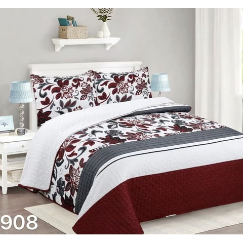 Genérico - Cubrecama Quilt Sherpa 2 Plazas - Burdeo Hojas M908