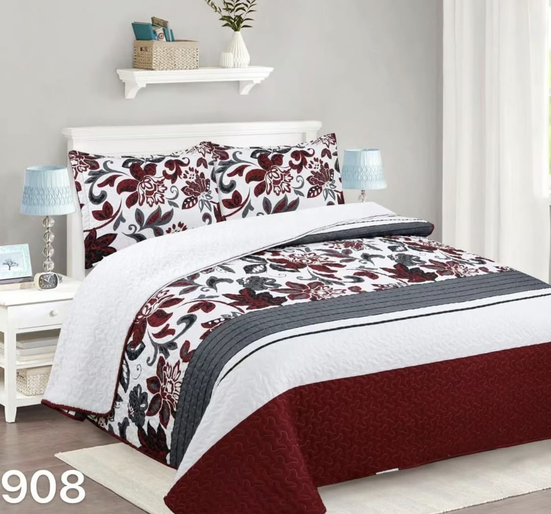 Genérico - Cubrecama Quilt Sherpa 2 Plazas - Burdeo Hojas M908