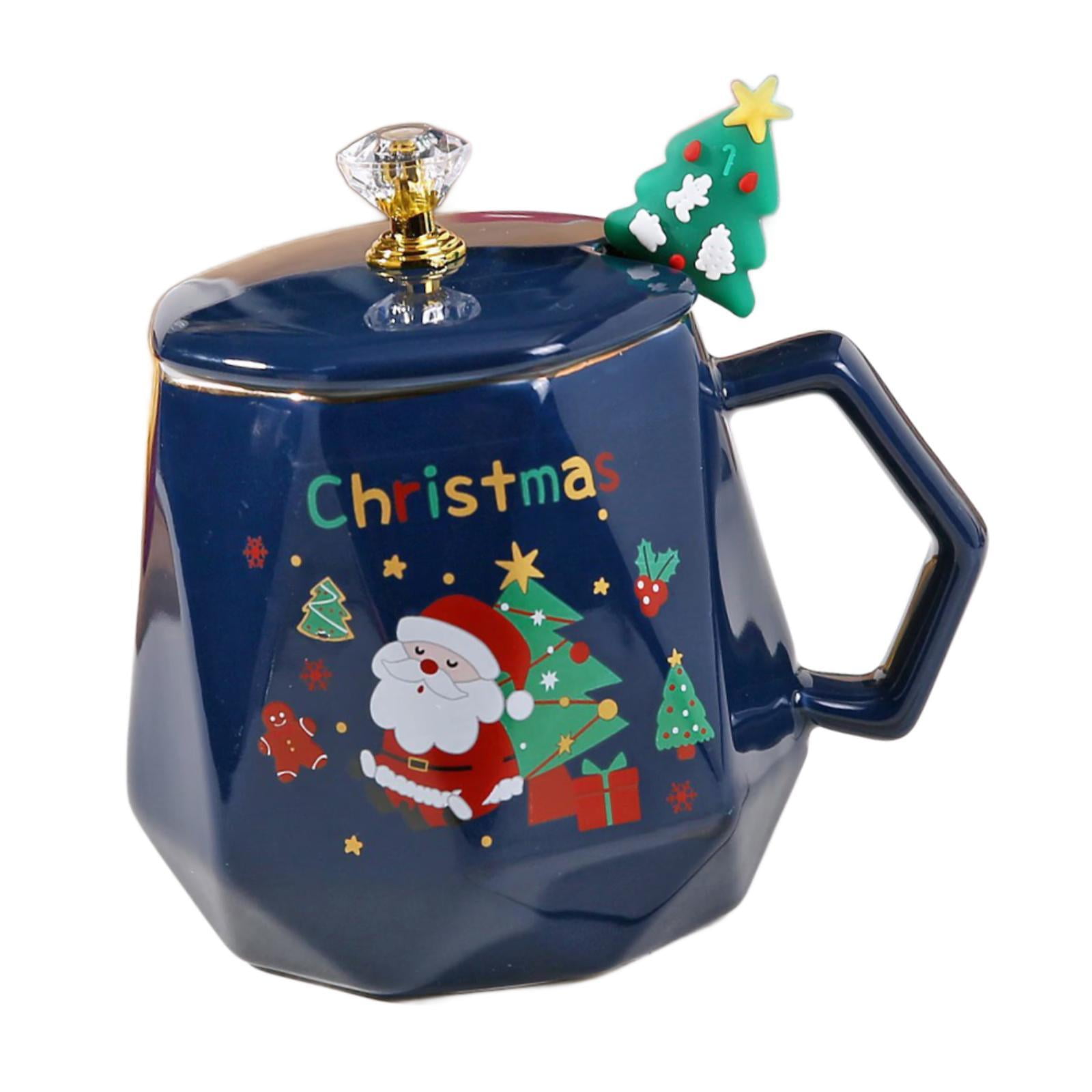 Magideal - Taza De Café Navideña, Taza De Agua, Taza Para Beber Con Asa, Vajilla De Cerámica, Taza Para Café Y Leche, Taza De Navidad Para La Mañana, Para Cocina Azul