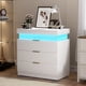 thumbnail image 2 of Nightstand with Charging Station and LED Lights,Night Stand with Sliding Top for Bedroom,Bedside Table with Drawers,Modern End Side Table,White.28.8''W x 17''D x 30.5''H., 2 of 3