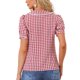 thumbnail image 3 of INSPIRE CHIC Blusa de Contraste con Cuello Peter Pan para Mujer, Regreso a Clases, Manga Corta Abullonada, Camisa de Cuadros, Talla XS, Rojo, 3 of 6