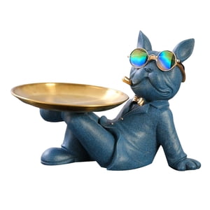 Magideal - Francés Butler Escultura Almacenamiento De Joyas Organizador De Escritorio Estatua De Perro Banco De Monedas Artesanía De Animales Llavero , Azul