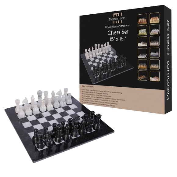 Juego de ajedrez Marble Hives Luxury de 38 cm con tablero y piezas