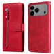 thumbnail image 1 of Funda tipo cartera para iPhone 17 Pro Max con bolsillo con cremallera y ranuras para tarjetas – Función de soporte Rojo, 1 of 5