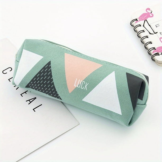 Simple Canvas Large Capacity Pencil Case, Student Stationery Storage Bag, Geometric Pattern Pencil Bag, Office Pen Storage Pen Case