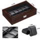 thumbnail image 5 of Caja para Relojes BEWISHOME de Madera con Tapa de Vidrio y 12 Compartimentos Marrón, 5 of 9