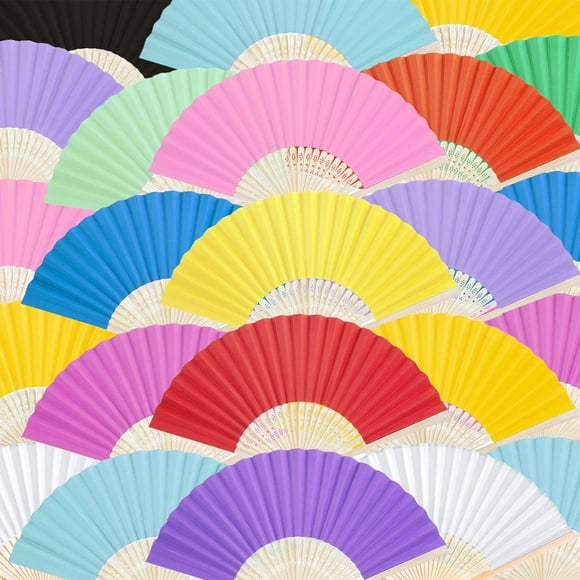 Abanicos plegables de papel JOHOUSE, 28 unidades, para mujer, multicolor