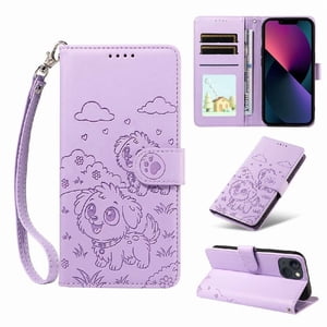 Funda Billetera Foxdock Compatible Con Iphone 14 Plus , Diseño Perrito Tierno, Ranuras Para Tarjetas Y Soporte Plegable