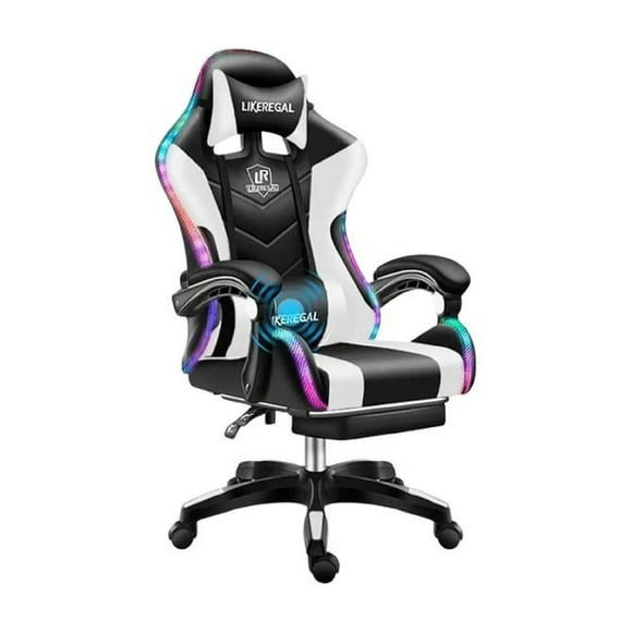 Silla Gamer Con Luz Rgb Reposapiés Y Masajeador Reclinable C - blanca.