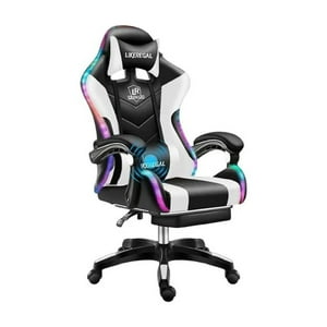 Silla Gamer Con Luz Rgb Reposapiés Y Masajeador Reclinable C - Blanca.