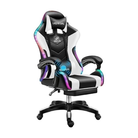 Silla Gamer Con Luz Rgb Reposapiés Y Masajeador Reclinable C - Blanca.