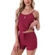 thumbnail image 4 of INSPIRE CHIC Conjunto de Pijama de Punto Acanalado para Mujer con Ribete de Encaje Suave Camiseta sin Mangas y Pantalones Cortos con Tirantes Ajustables para Verano XL Rojo, 4 of 6
