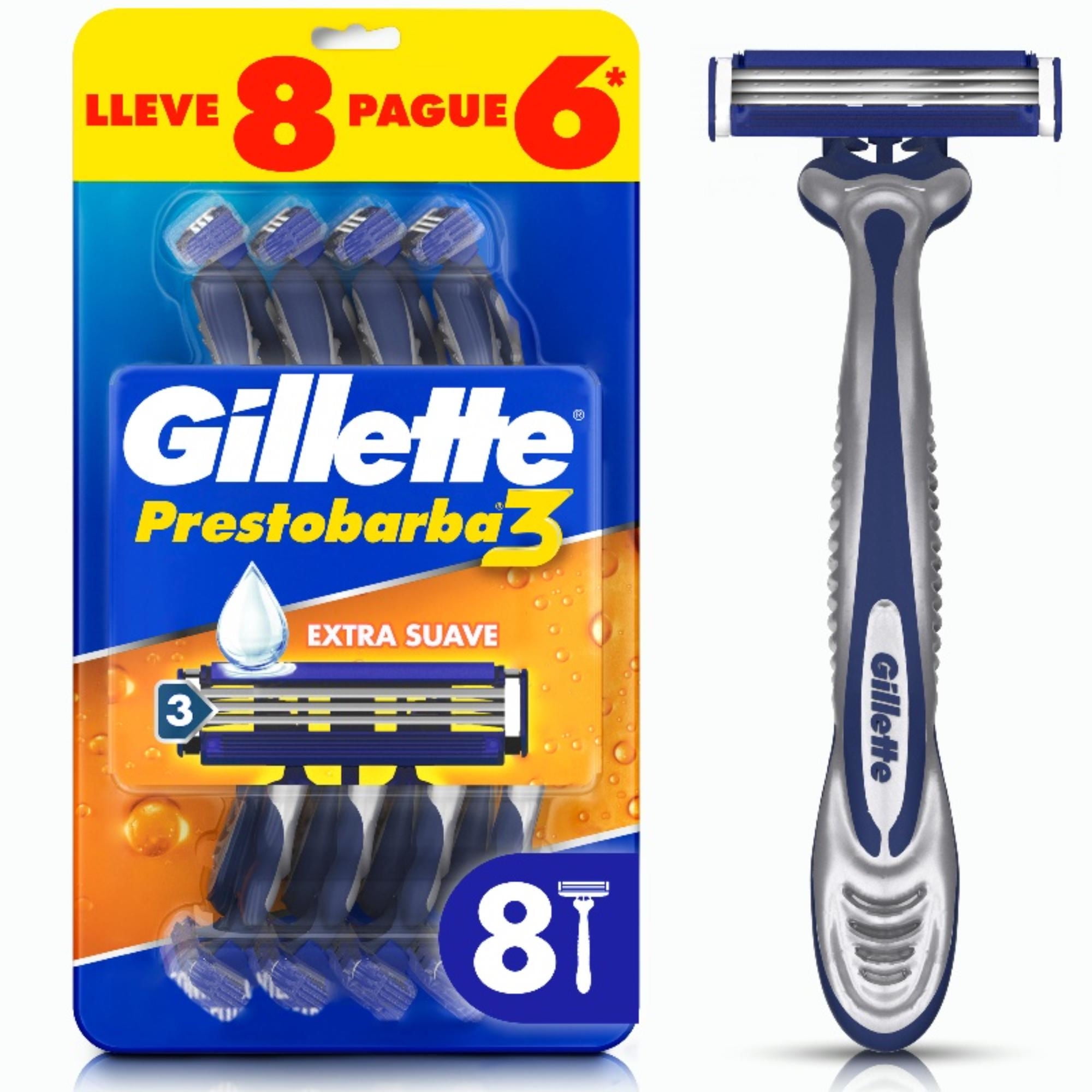 Máquina De Afeitar Desechable Prestobarba3 Con Afeitadas Suaves 8 Un Gillette