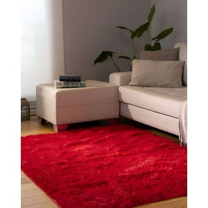 Teng Fei - Alfombra Peluda Suave 180 X 200 Cm Primera Calidad Rojo