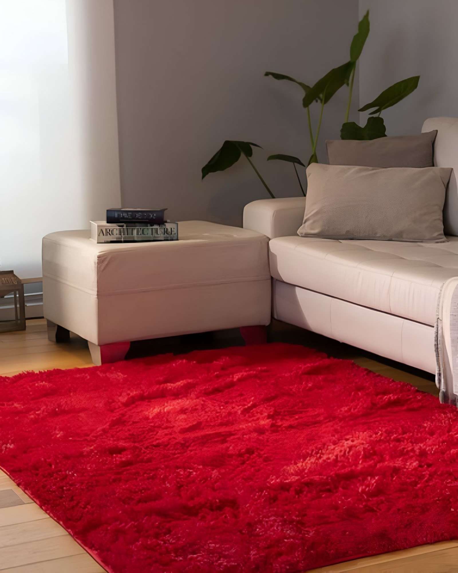 Teng Fei - Alfombra Peluda Suave 180 X 200 Cm Primera Calidad Rojo