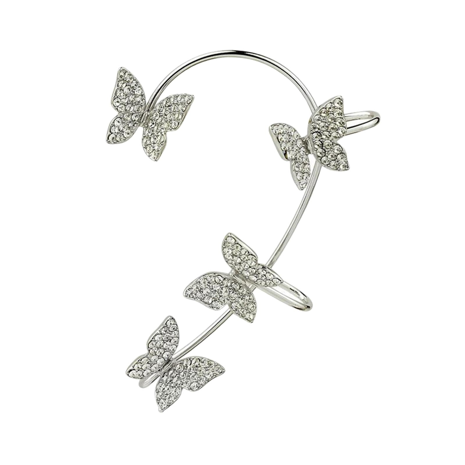 Ioensy - Clip Pendiente Mariposa Ear Cuff Clip Para Uso Diario Amantes Plata Izquierda