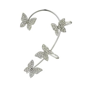 Ioensy - Clip Pendiente Mariposa Ear Cuff Clip Para Uso Diario Amantes Plata Izquierda