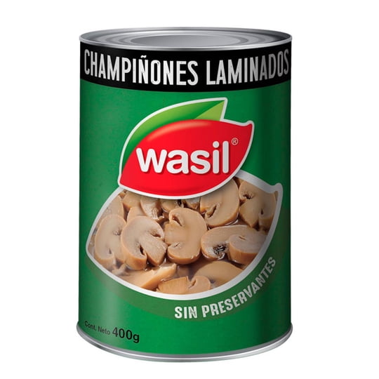 Champiñones Laminados Lata Drenado 230 g - Neto 400 g Wasil