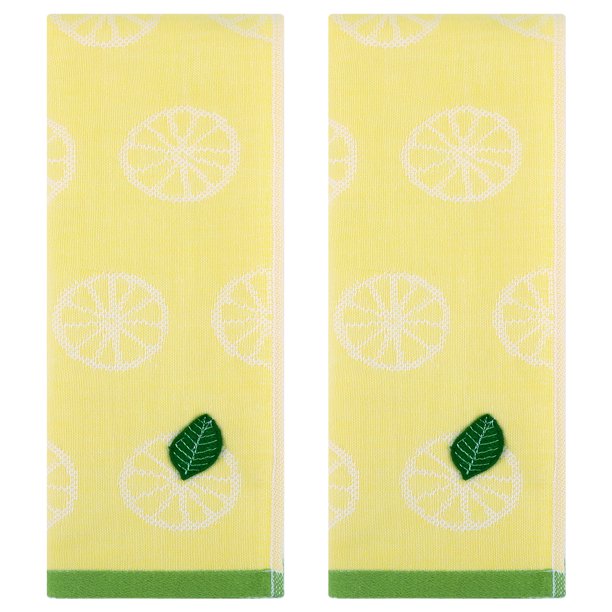 REGALWOVEN Juego de Toallas de Mano con Patrón de Frutas de Limón para Baño, Toalla de Algodón Suave y Absorbente, Juego Decorativo de Toallas de Mano Amarillas de 13 x 29 Pulgadas, 2 Piezas