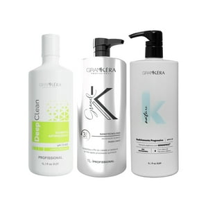 Set Shampoo Anti Residuos Deep Clean + Reversor Químico Grand K + Alisado Nature K Grankéra Profissional 1 Lt