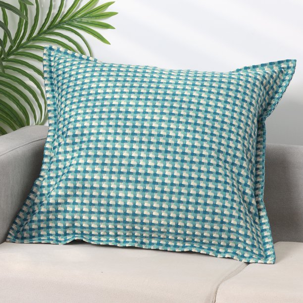REGALWOVEN 1 Funda de Almohada a Cuadros con Patrón Fundas de Almohada Decorativas Retro Fundas de Cojín Cuadradas Cuadro Azul 18" x 18"