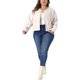 thumbnail image 2 of Chaqueta bomber de talla grande para mujer de Agnes Orinda, chaquetas cortas de un solo pecho, manga larga, abrigo casual con bolsillos 1X albaricoque, 2 of 5