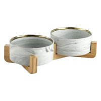 Ioensy - Tazón De Cerámica Para Perros Soporte De Madera Suministros De Alimentación Para Perros Y Gatos