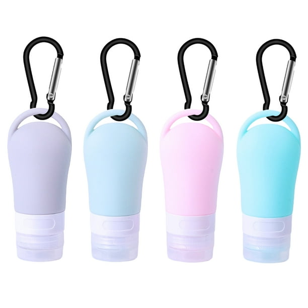 Juego de 4 botellas de viaje de silicona a prueba de fugas, tubos de viaje exprimibles con llavero, envases rellenables para champú, loción y jabón.