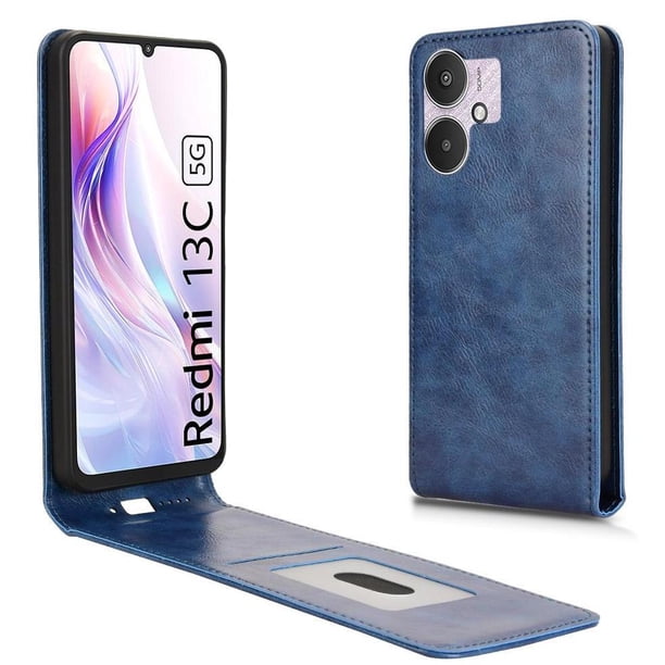 Funda tipo folio para Xiaomi Redmi 13R con soporte magnético y protección para la cámara Azul