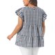 thumbnail image 3 of Agnes Orinda Blusa de Mujer Talla Grande de los Años 50 Cuello Redondo de Cuadros Mangas Cortas Acampanadas Blusa de Verano Babydoll Talla 2X Negro, 3 of 6