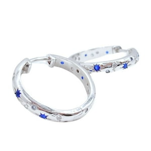 Nordvik London - Aros Argollas Estrellas Con Circonitas Azul Y Blancas, Plata 925