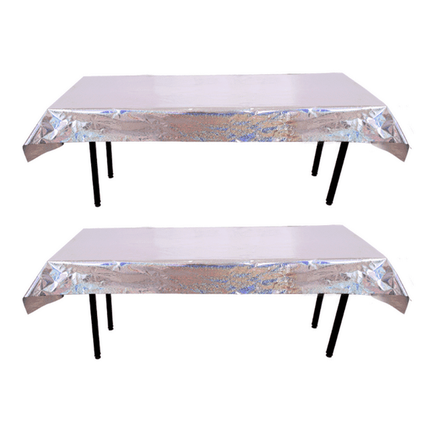 Paquete de 2 manteles de aluminio de 1 m x 2,7 m, de plástico brillante, para decoración de mesas de fiesta.