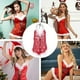 thumbnail image 2 of Lencería navideña para mujer, lencería sexy roja de Papá Noel con encaje, camisón con cuello en V, ropa de dormir roja, 2 of 5