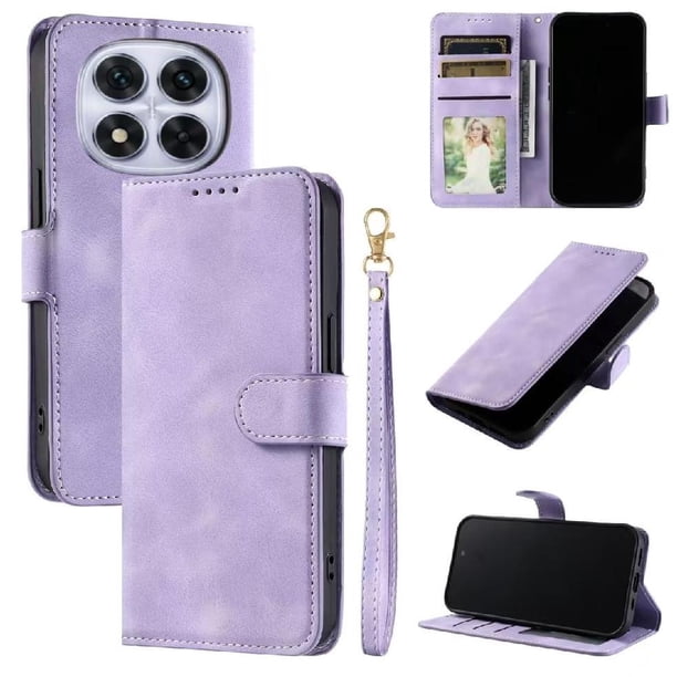 Funda Cartera para Xiaomi Redmi Note 14 Pro Plus Tapa con Ranuras, Soporte y Correa Morado