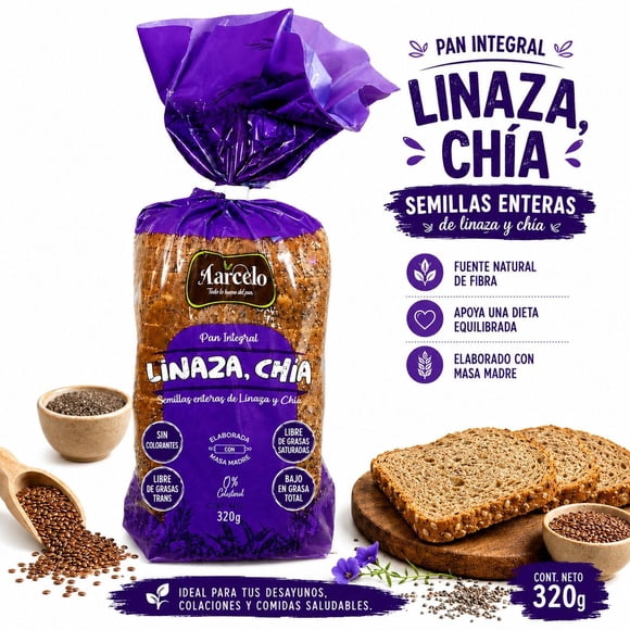 Pan De Molde Integral Con Masa Madre Linaza Y Chia 320g
