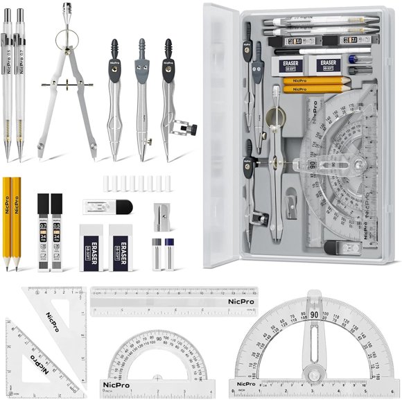 Set de Compases Nicpro 22 Piezas Metal Estuche Herramientas Dibujo